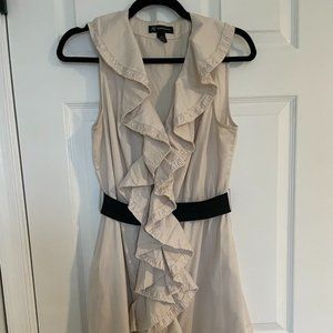 Size 10 INC International Concepts Beige Nude Ruffled Dress with Black Belt